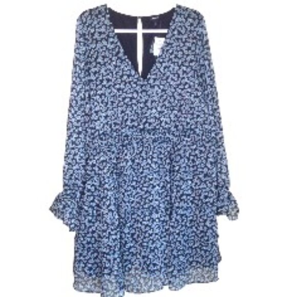 Torrid Mini Lurex Chiffon Print Dress Long Sleeve 2 NWT - Picture 1 of 7